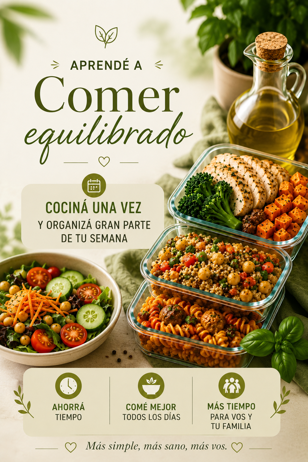 Aprendé a comer equilibrado y organizá tu semana cocinando solo 1 vez + 3 bonos